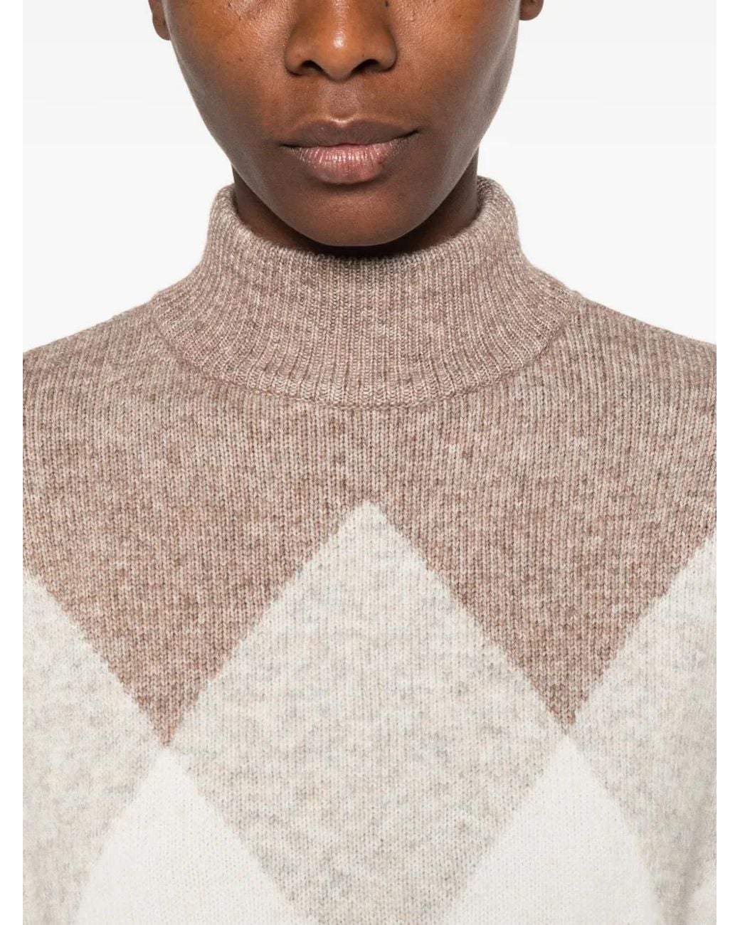 Pennyblack Natural Argyle-Intarsia High-Neck Sweater