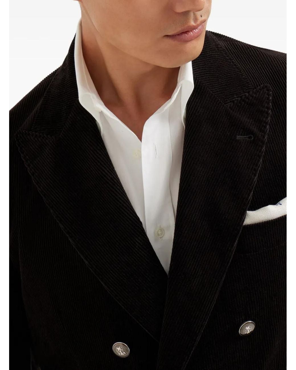 Brunello Cucinelli Black Cotton-Cashmere Corduroy Deconstructed Blazer for men