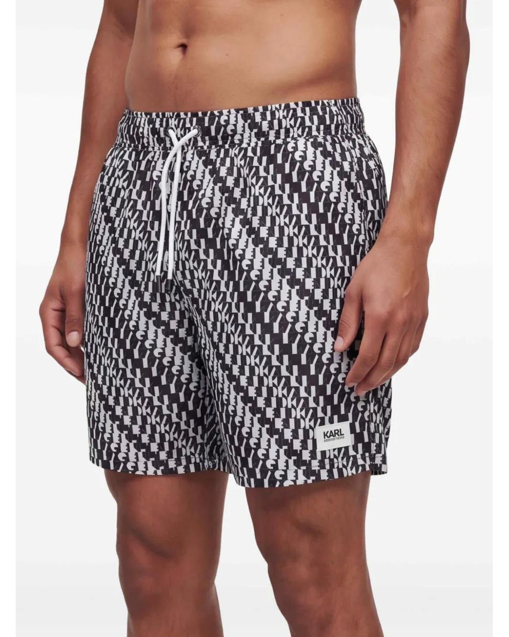 Karl Lagerfeld White Logo-Print Drawstring Swim Shorts for men