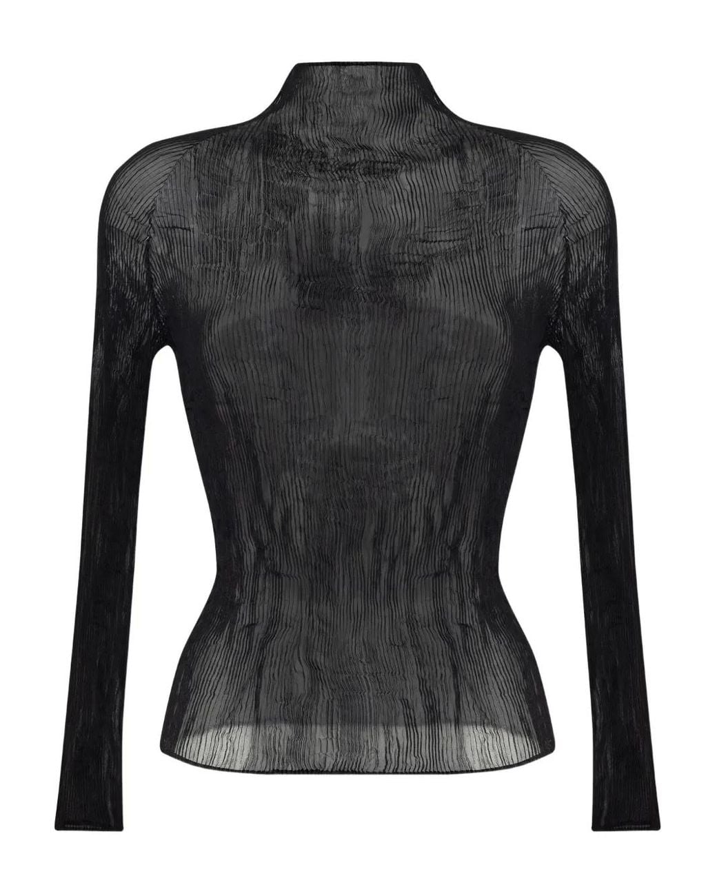 Issey Miyake Black High-Neck Long-Sleeve Top