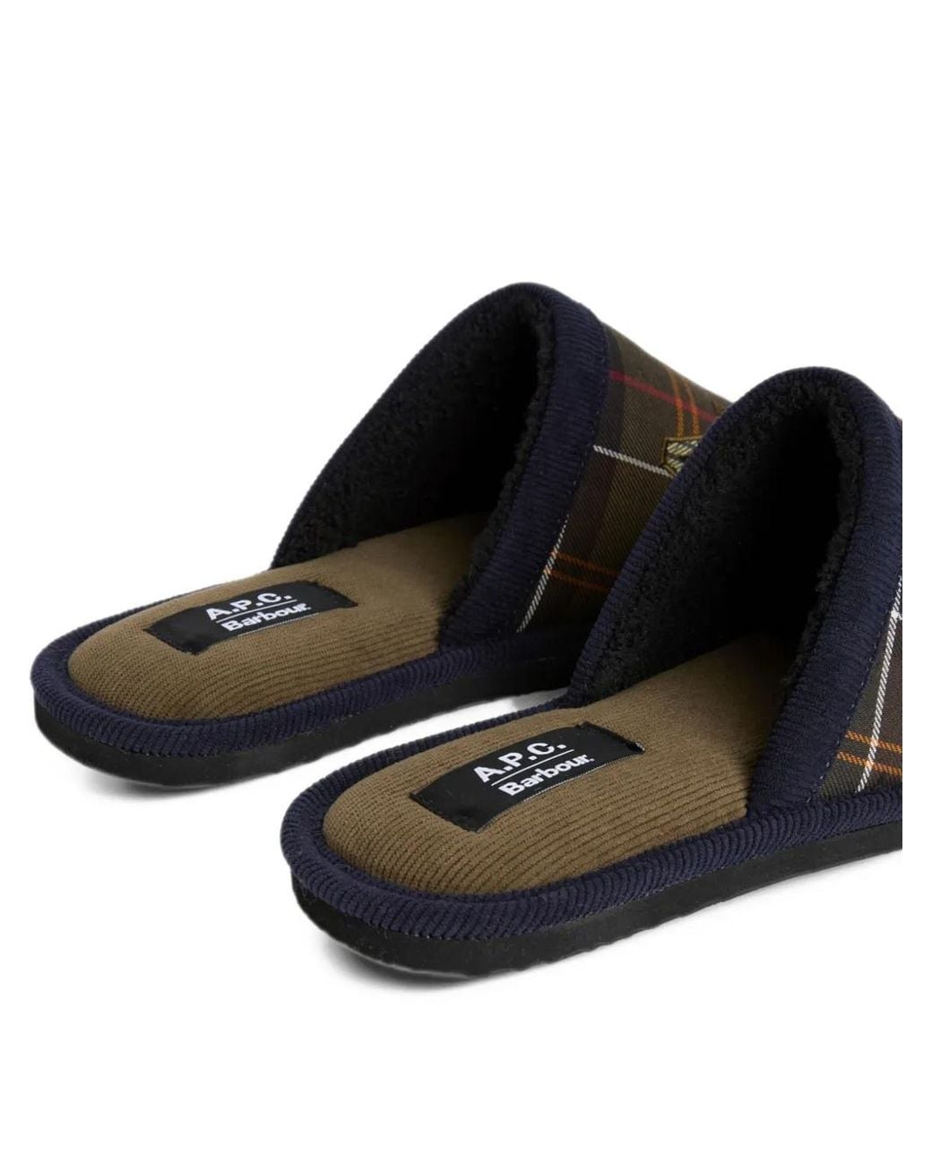 Barbour Black A.P.C. Embroidered Tartan Slippers for men
