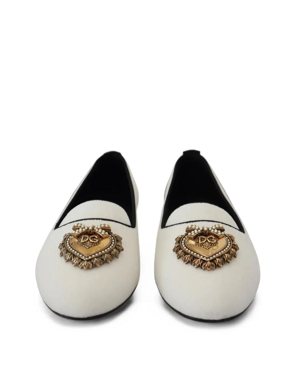 Dolce & Gabbana White Embellished Velvet Loafers