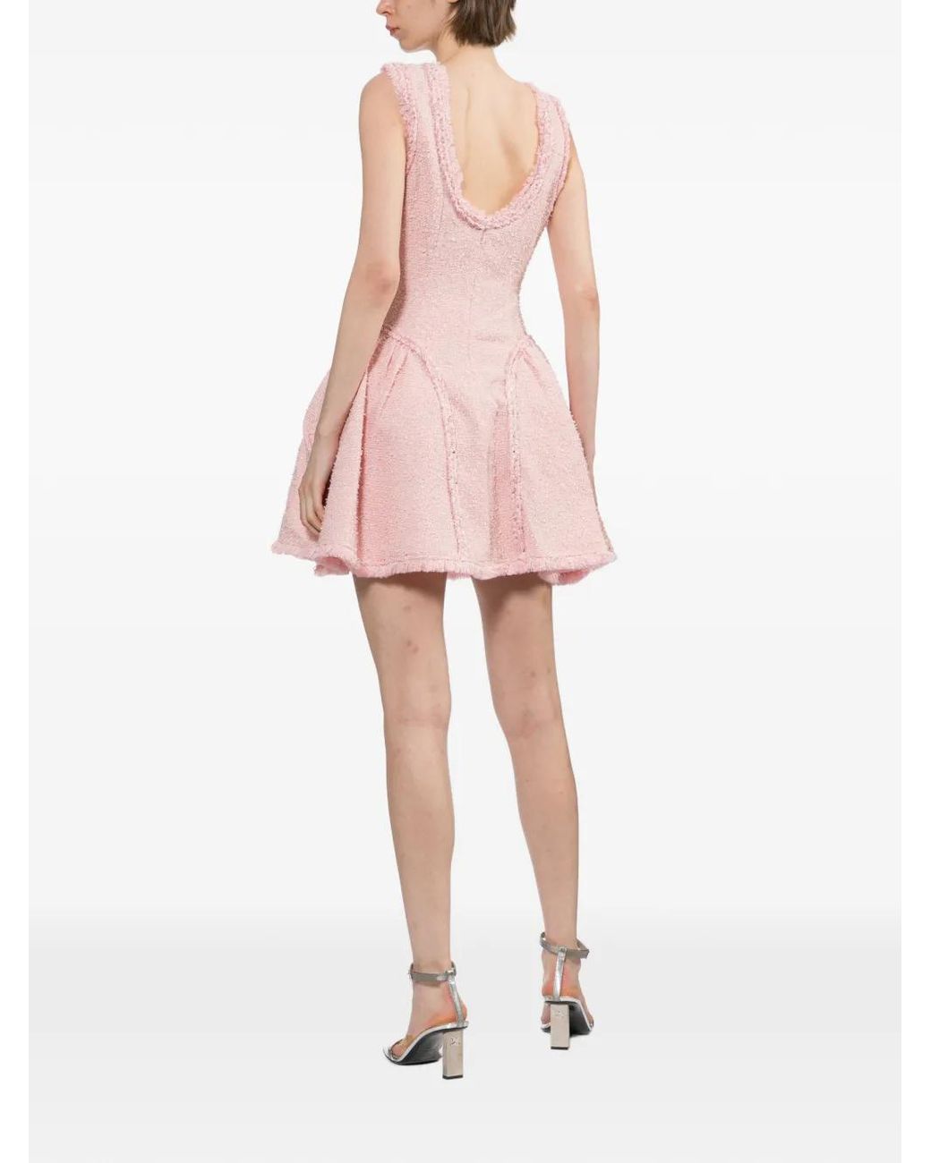 Self-Portrait Pink Robe Courte En Tweed À Bords Francs