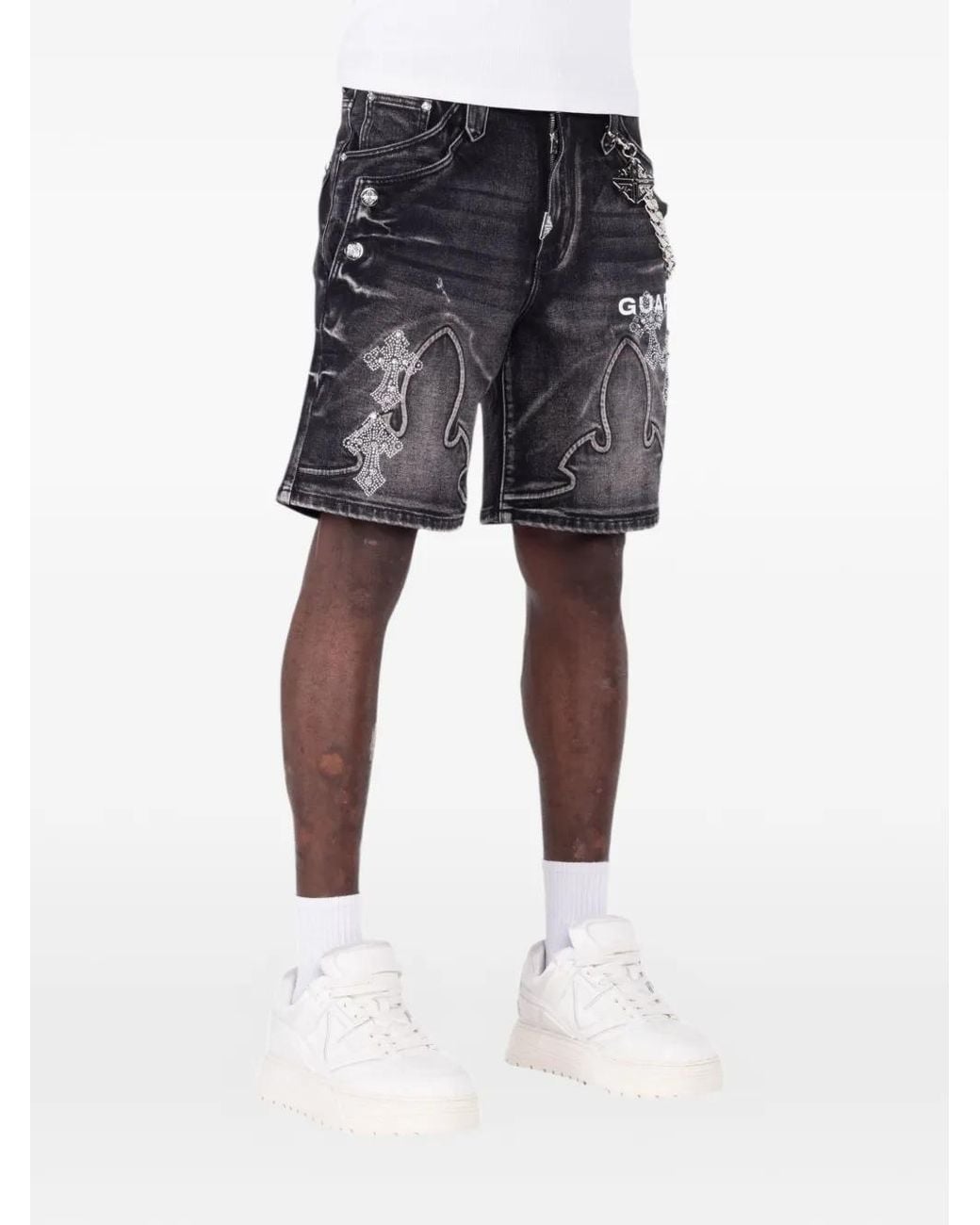 GUAPI Blue Rhinestone Gothic Denim Shorts for men