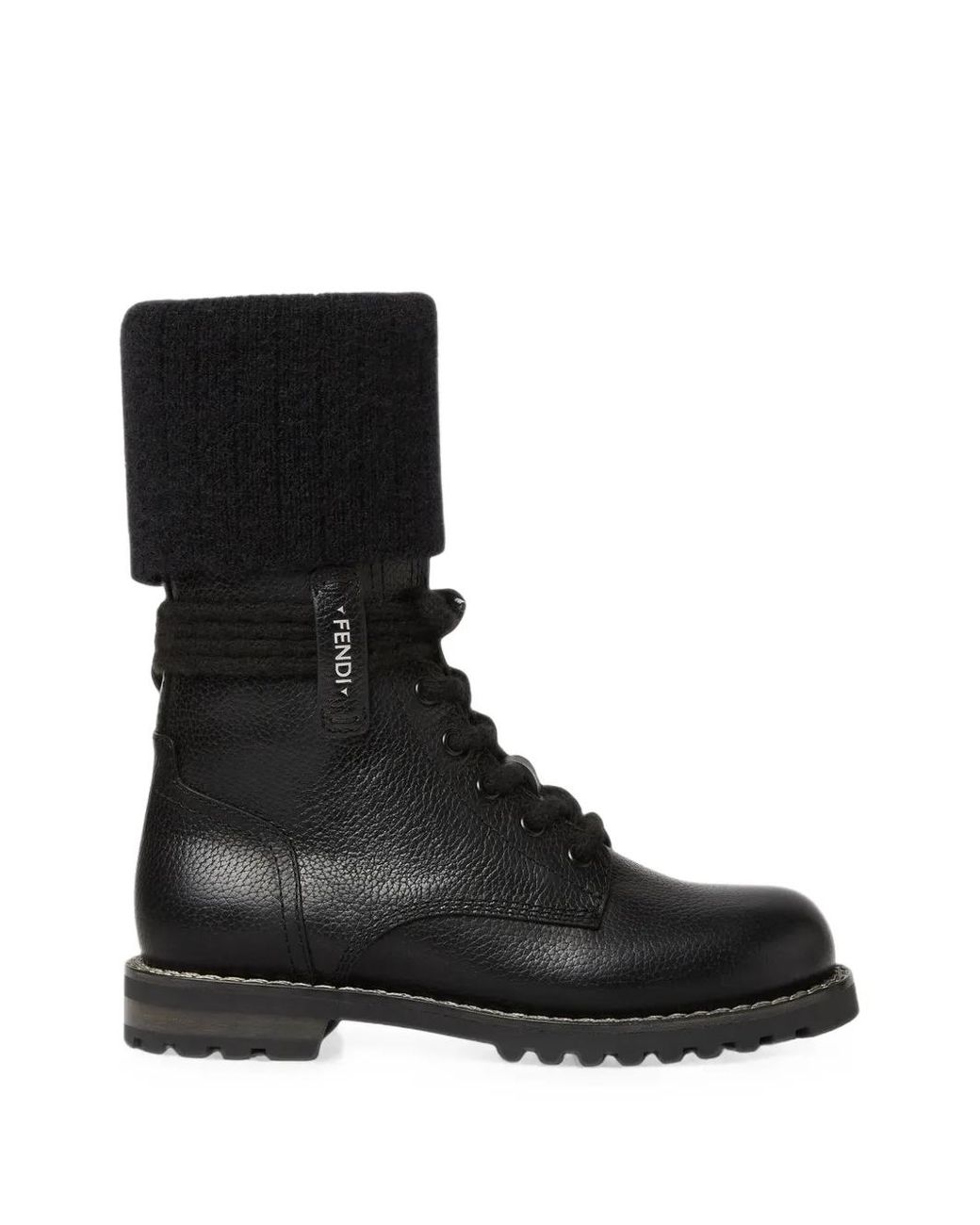 Fendi Black Commando Mohair-Cuff Leather Boots