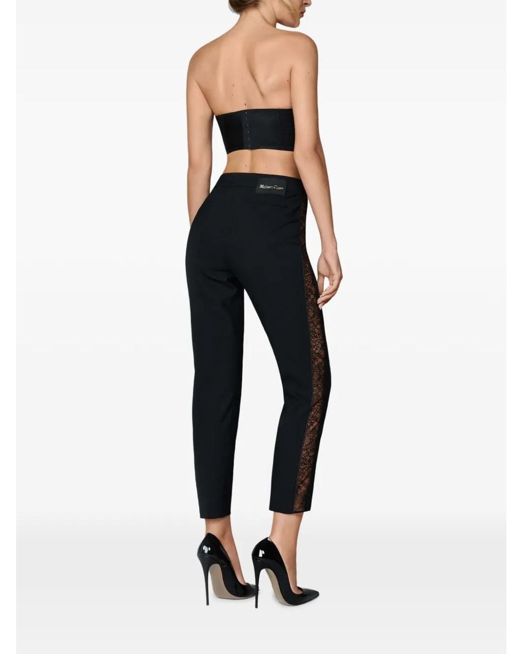 Maison Close Black Lace-Stripe Virgin-Wool Blend Tailored Pants