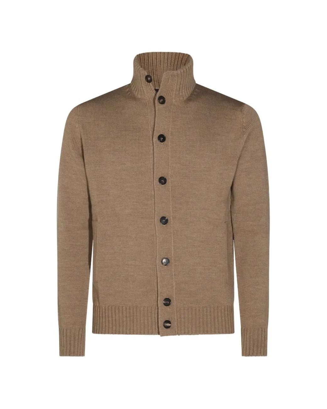 Zanone Brown Pull Boutonné À Finitions Côtelées for men