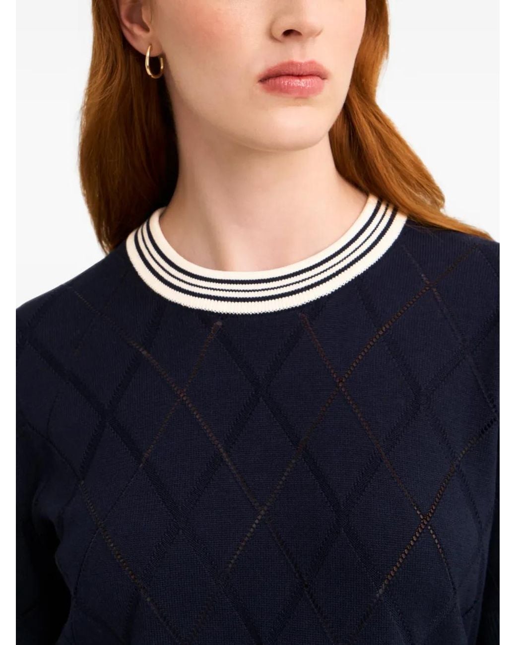 Pringle of Scotland Blue Argyle-Textured T-Shirt