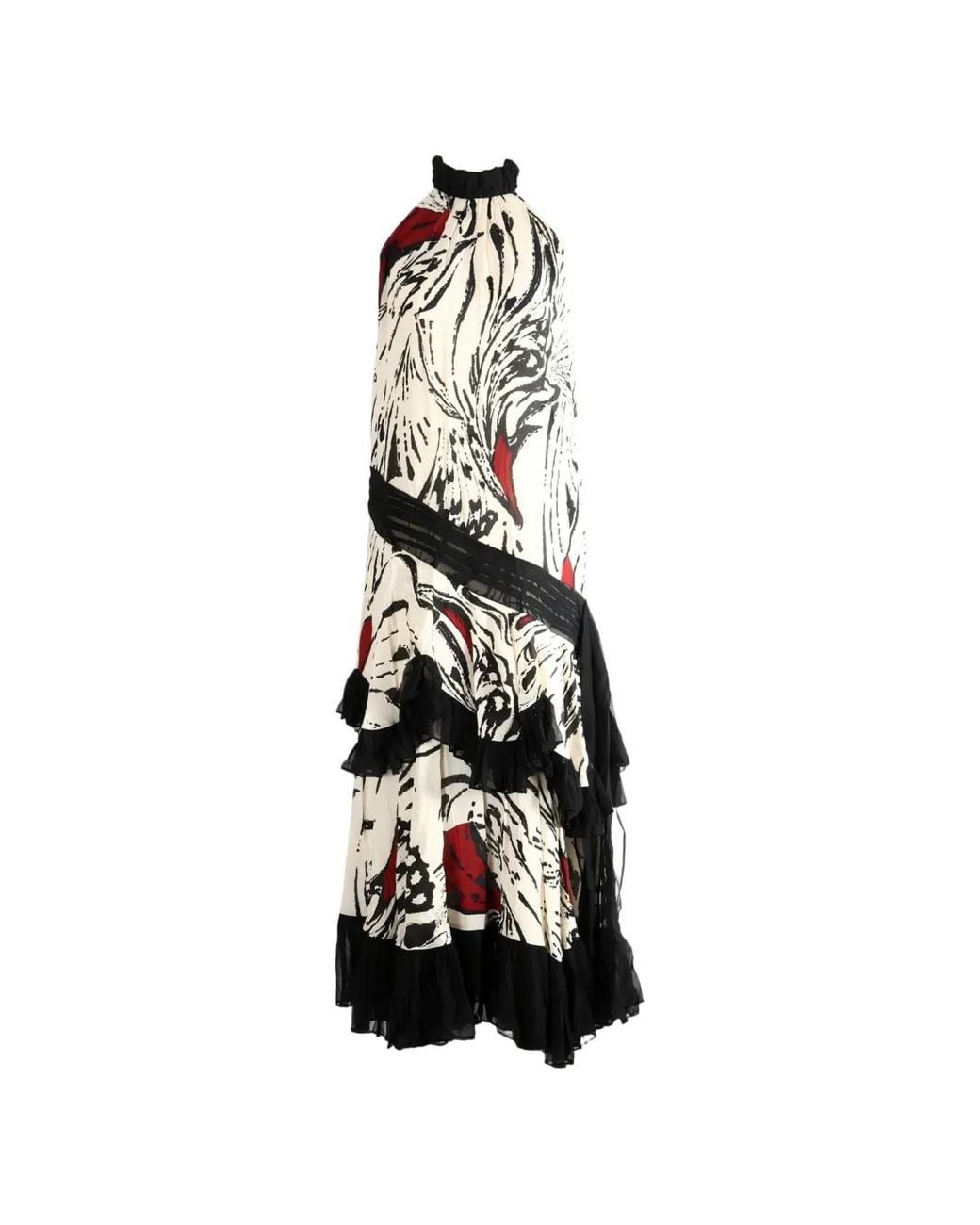 YANGKEHAN White Floral-Print Ruffled Maxi Dress
