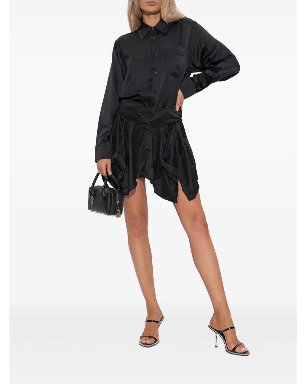 Alexander Wang Black Cut-Off Layered Shirt Mini Dress