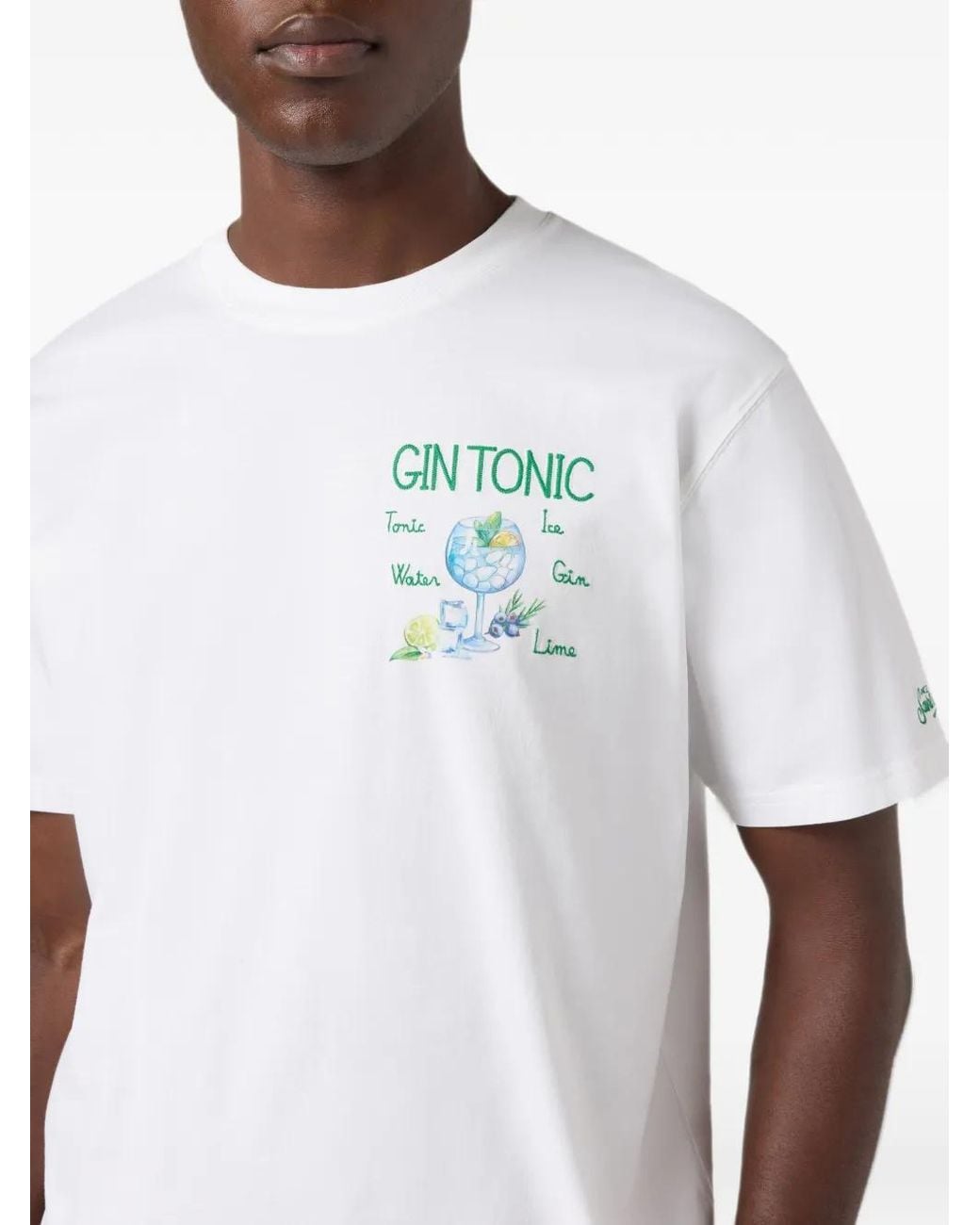 Mc2 Saint Barth White Portofino T-Shirt With Gin Tonic Embroidery for men