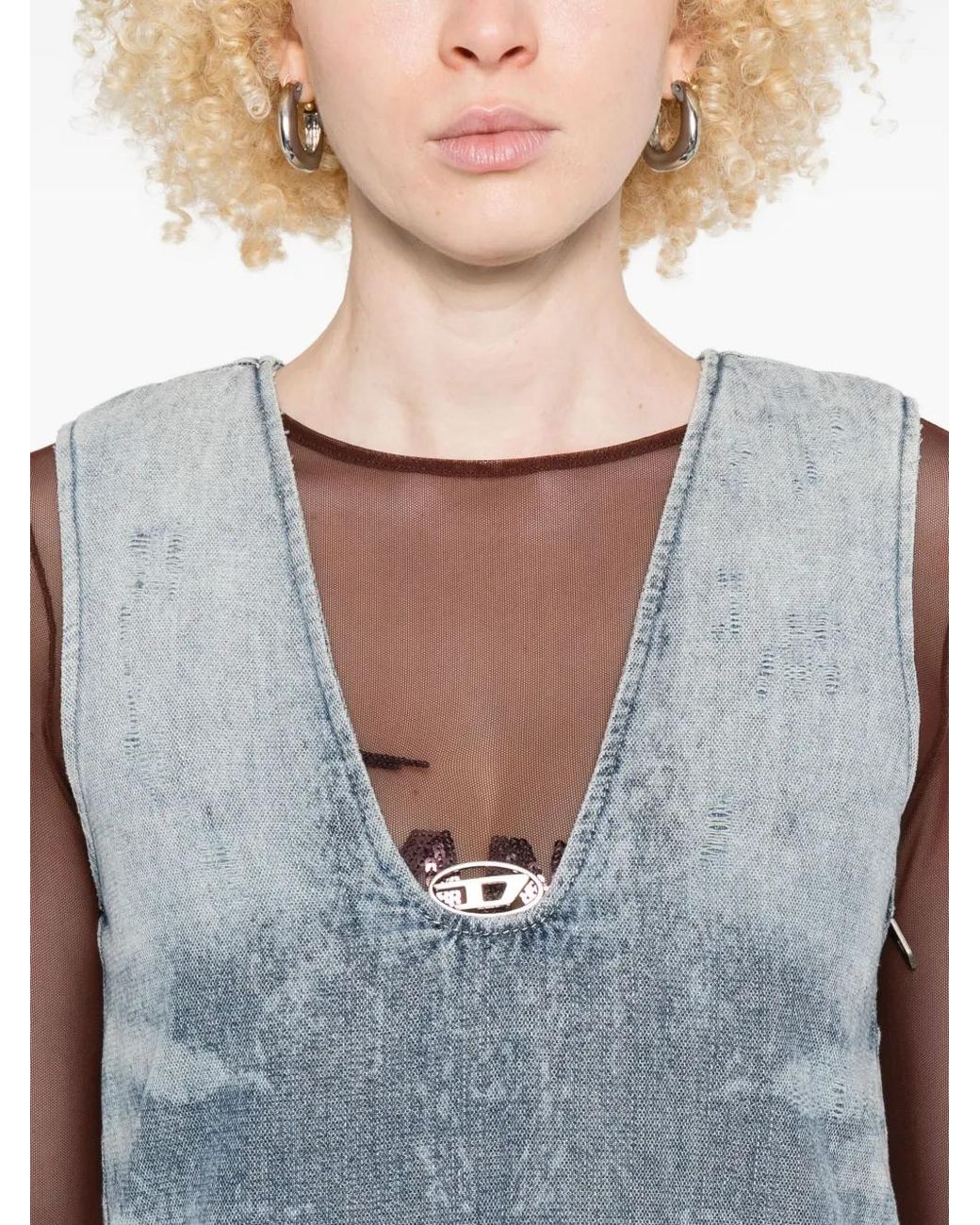 DIESEL Blue Sleeveless V-Neck Dress