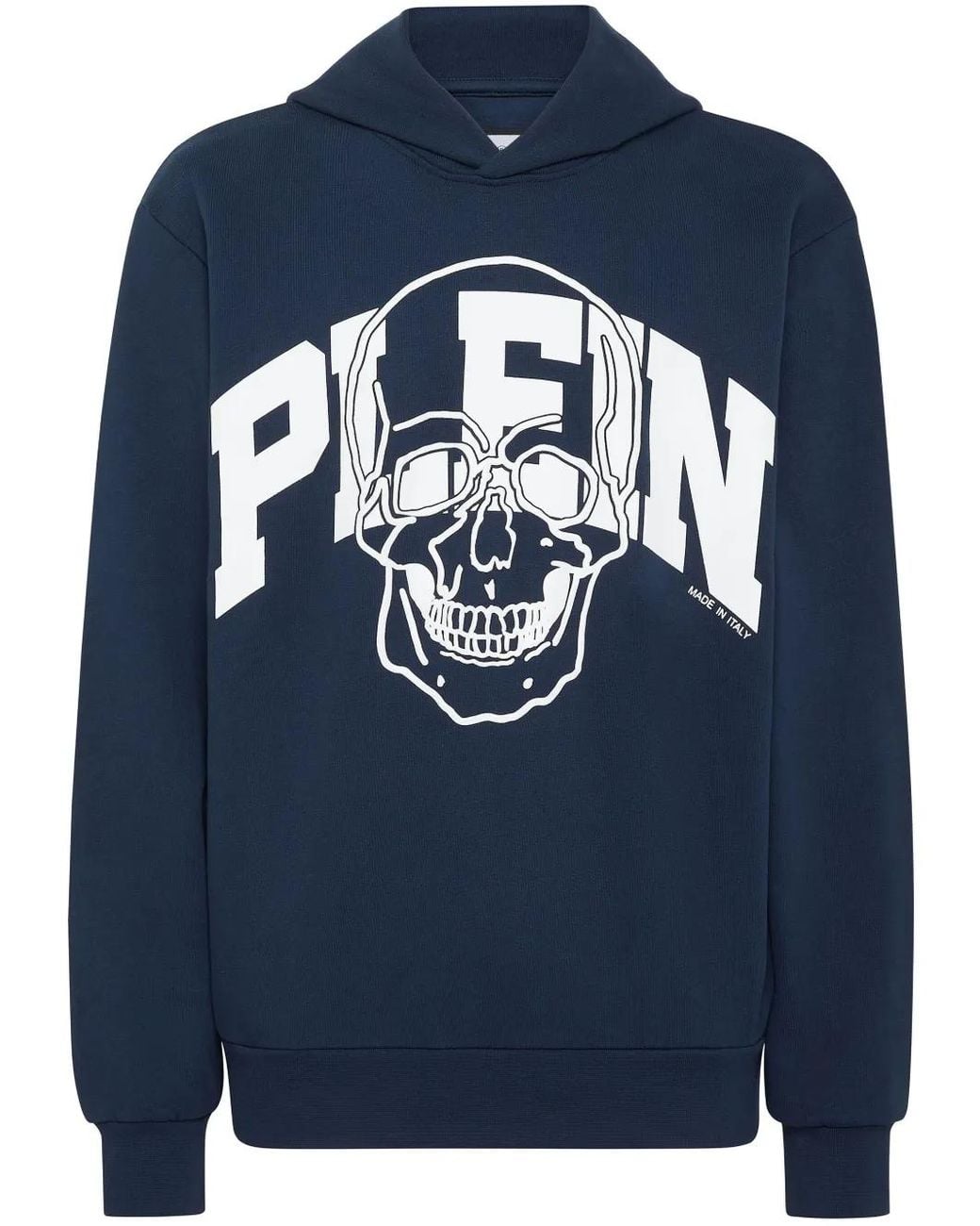 Philipp Plein Blue Skull Logo-Print Cotton Hoodie for men