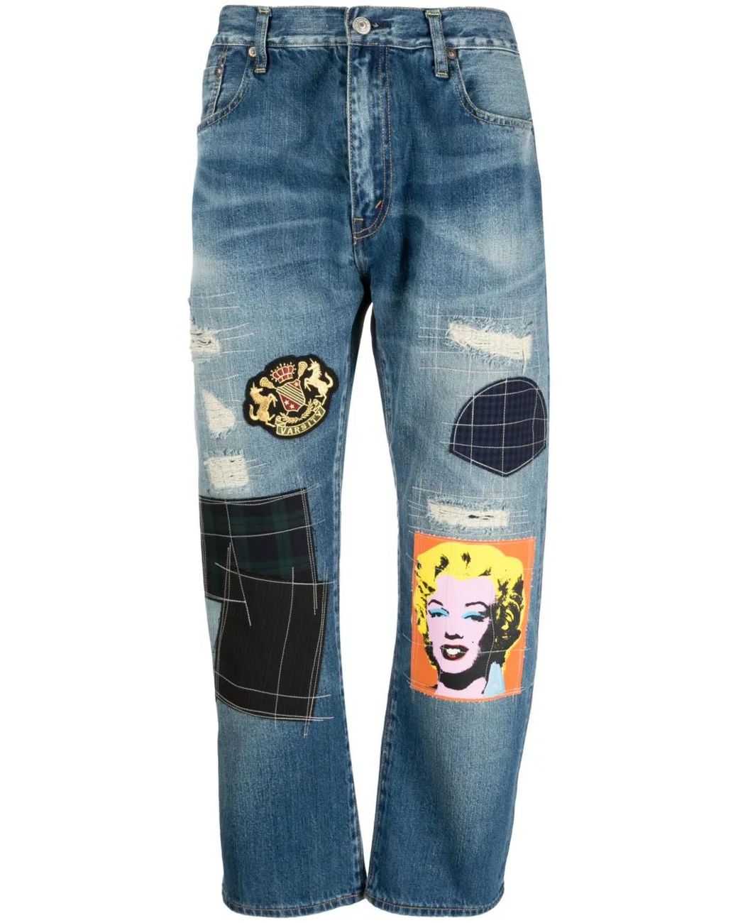 Jeans Crop Con Design Patchwork di Junya Watanabe in Blue da Uomo