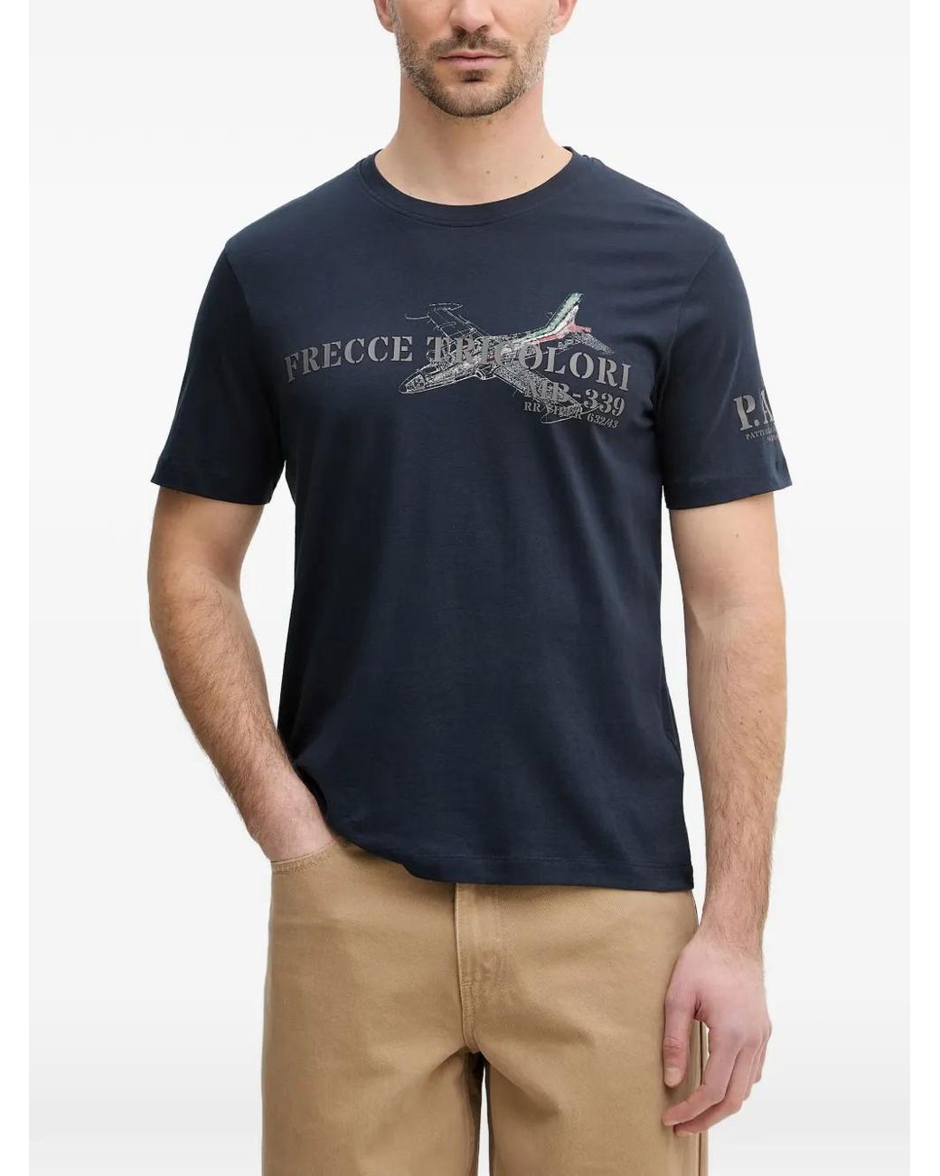 Aeronautica Militare Blue Mb-339 Aircraft-Print T-Shirt for men