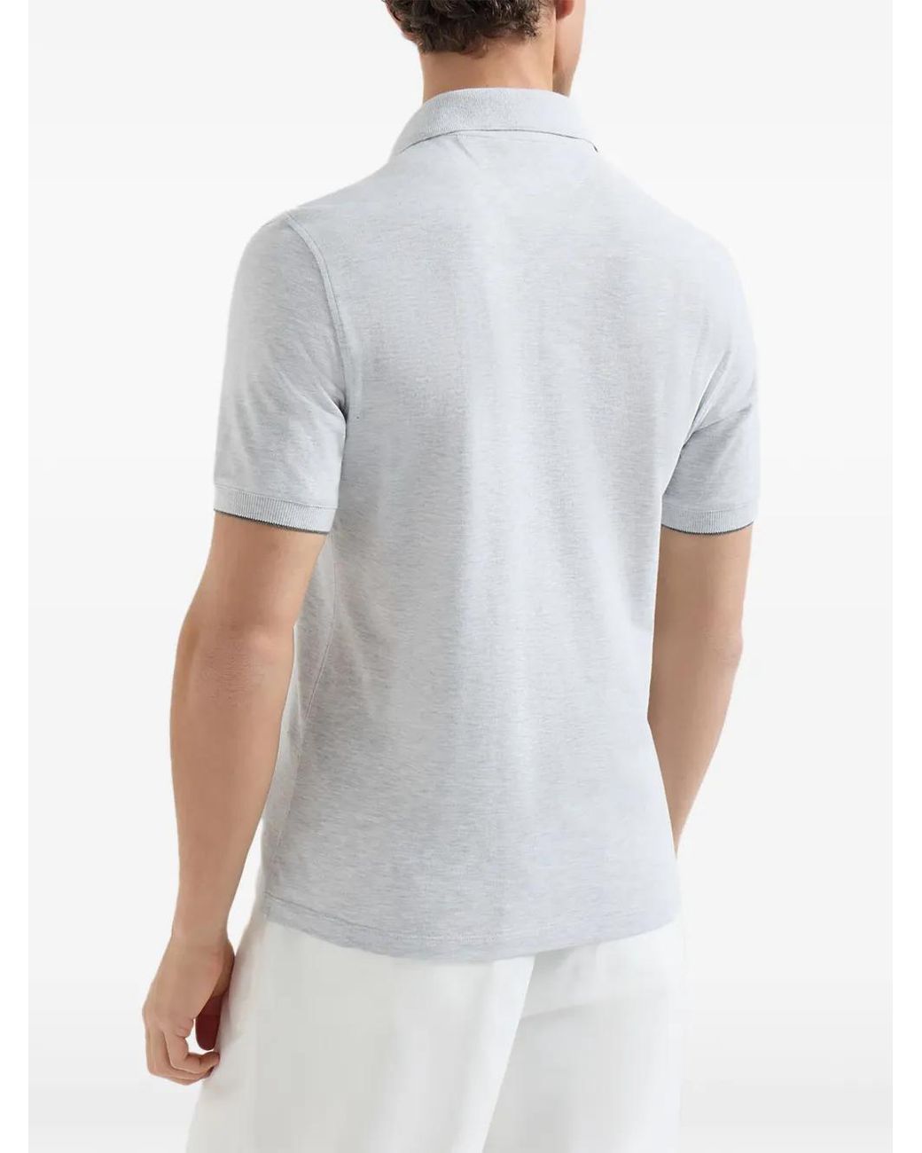 Brunello Cucinelli White Logo-Embroidered Polo Shirt for men
