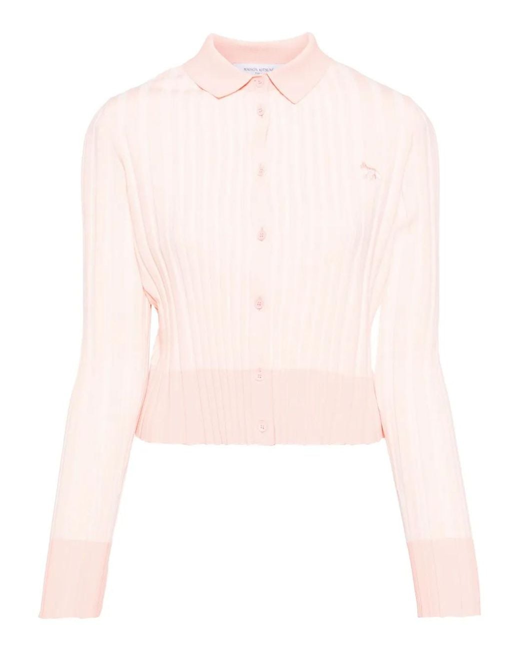 Maison Kitsuné Pleated Cardigan With Baby Fox Appliqué in Pink | Lyst