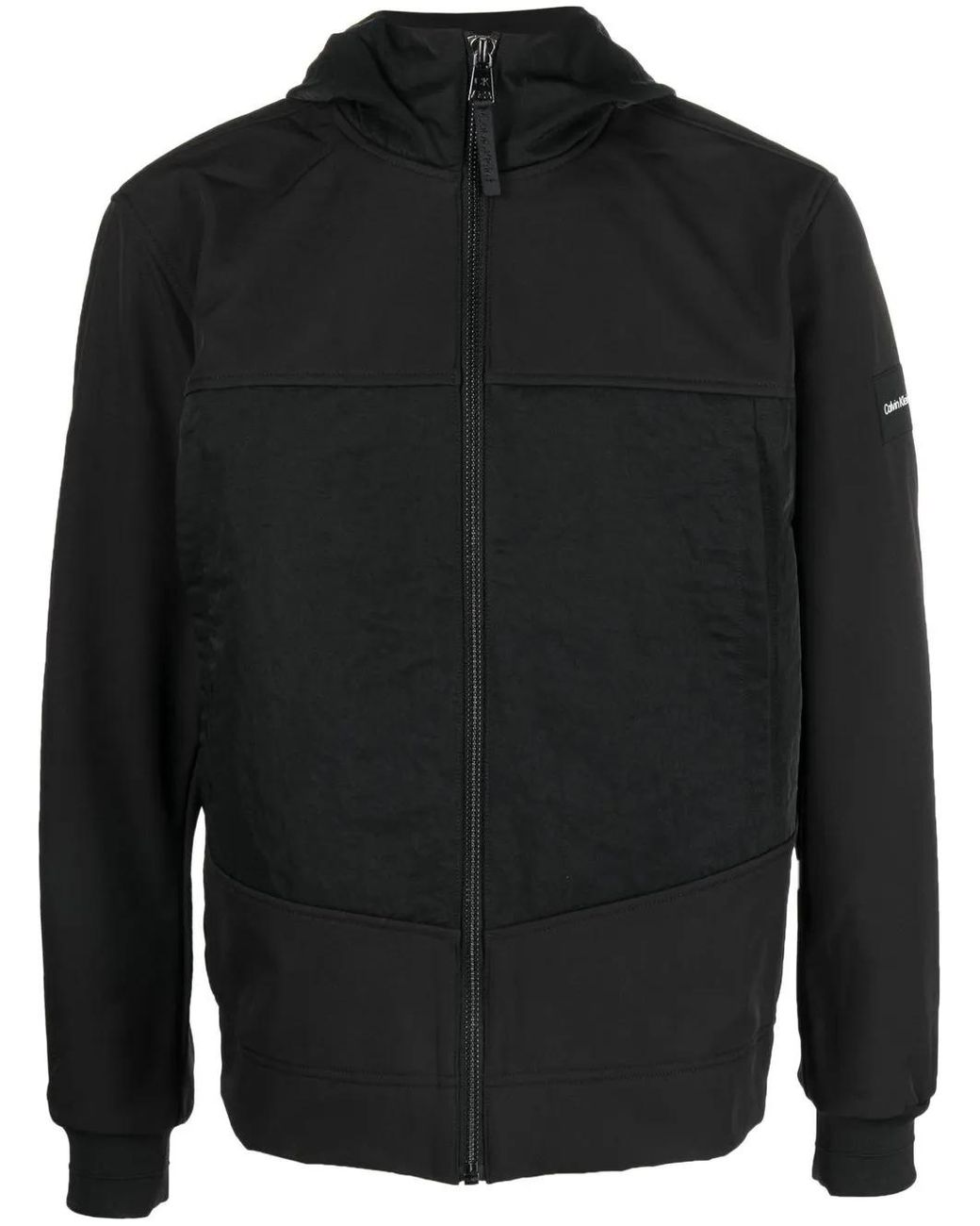 Calvin Klein Black Heavy-Crinkle Hooded Jacket for men