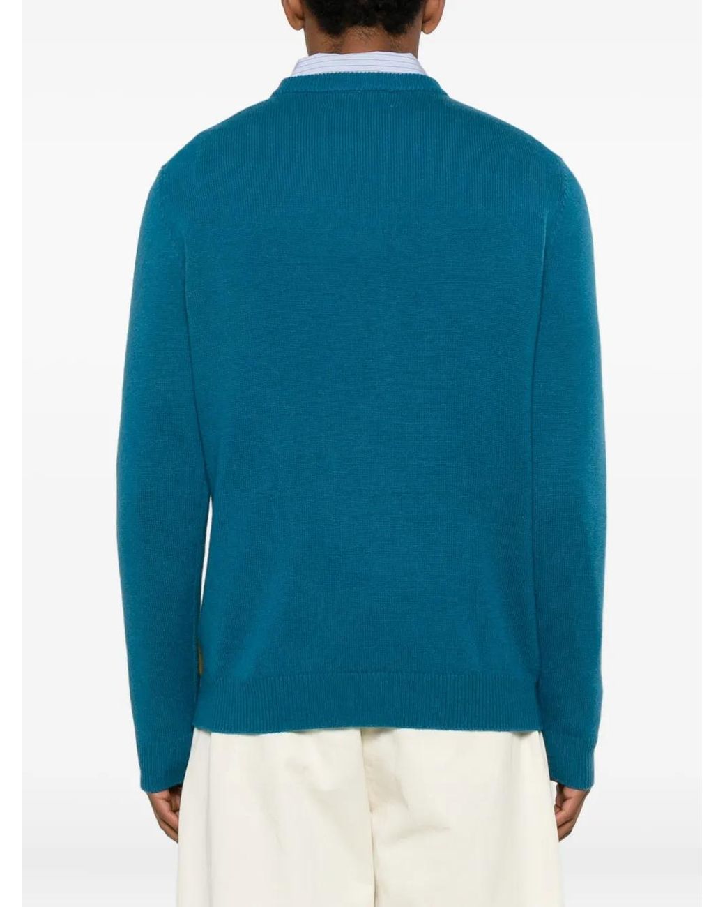 Ballantyne Blue Argyle-Knit Crew-Neck Sweater for men