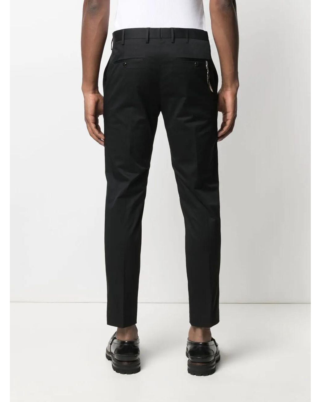 PT Torino Black Cropped Slim-Fit Chinos for men