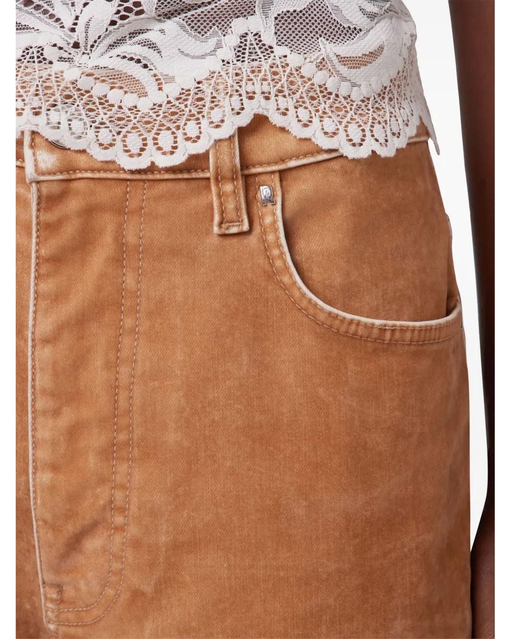 Rabanne Brown Contrast-Stitching Straight Trousers