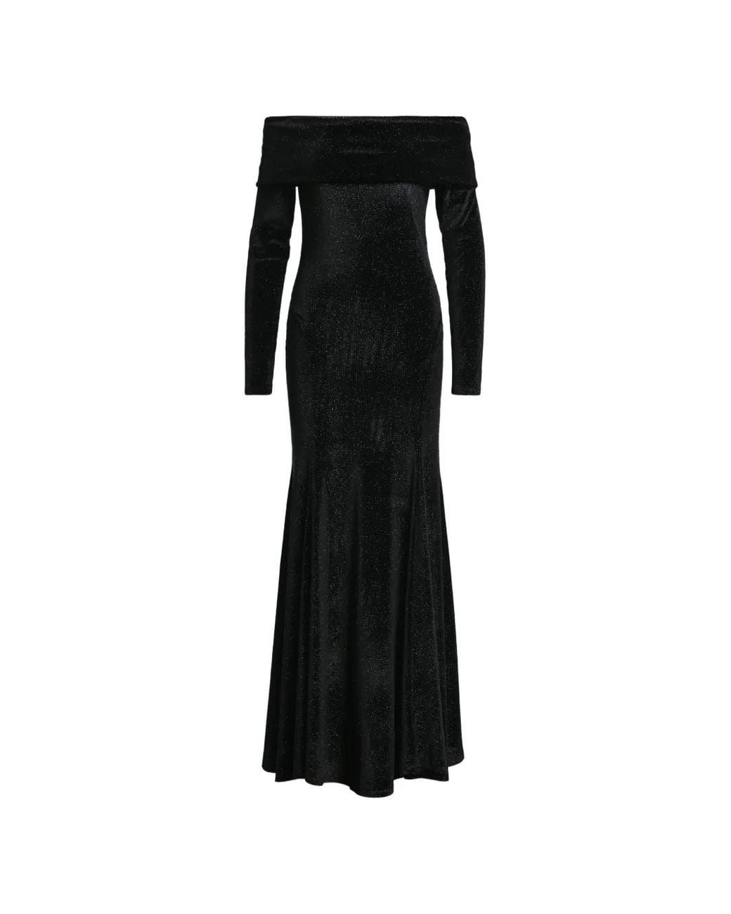 Essentiel Antwerp Black Kellissimo Glitter-Finish Off-Shoulder Flared Maxi Dress