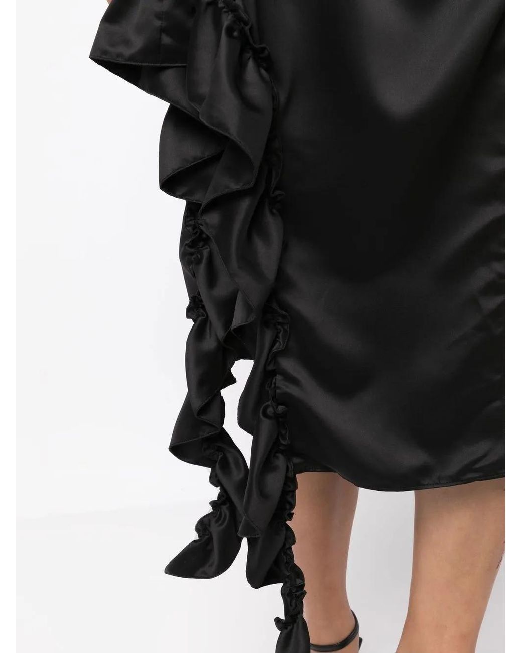 ROKH Black Ruffle-Trim Midi Skirt