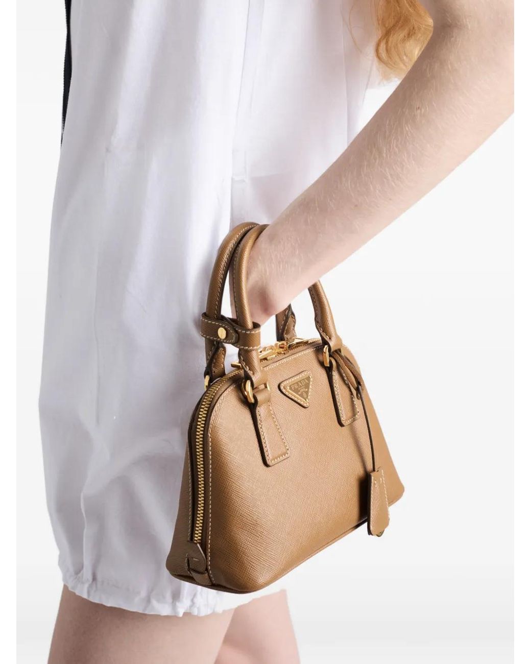 Prada Brown Promenade Saffiano-Leather Mini Bag