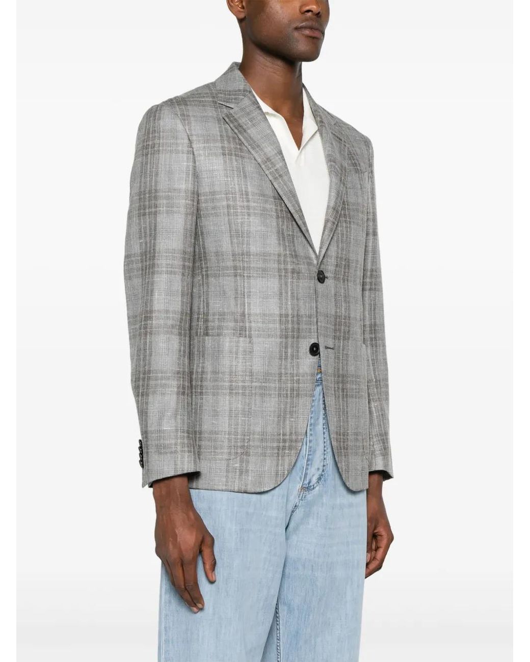 Zegna Gray Checked Single-Breasted Blazer for men