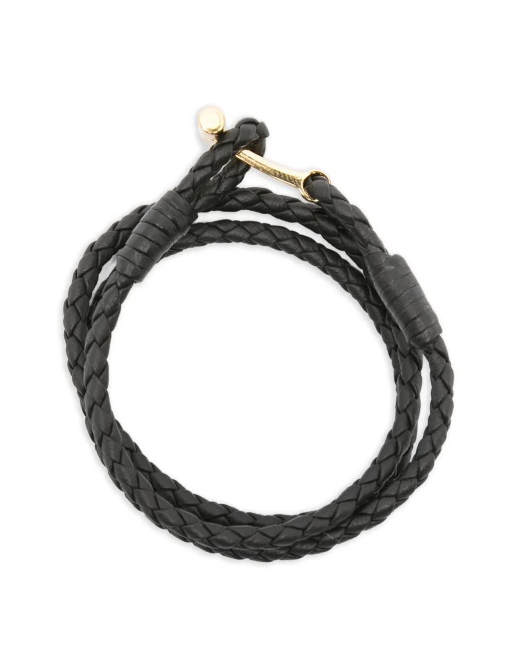 Tom Ford Black Braided Leather T Bracelet for men