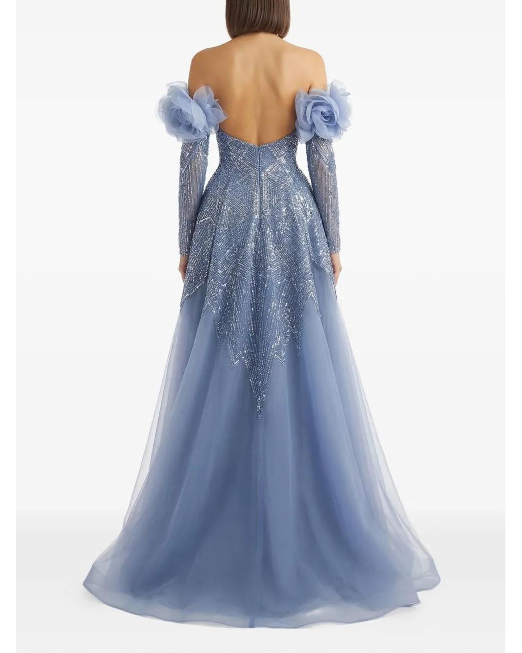 Gatti Nolli by Marwan Blue Off-Shoulder Sequin-Embellished Gown