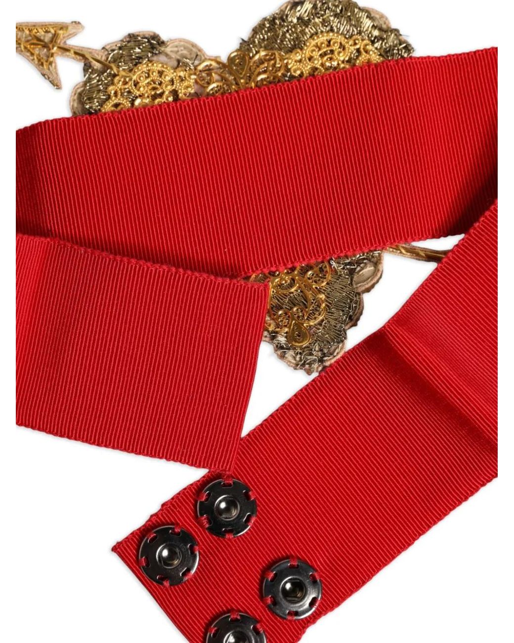 Dolce & Gabbana Red Heart-Embellished Silk-Ribbon Belt