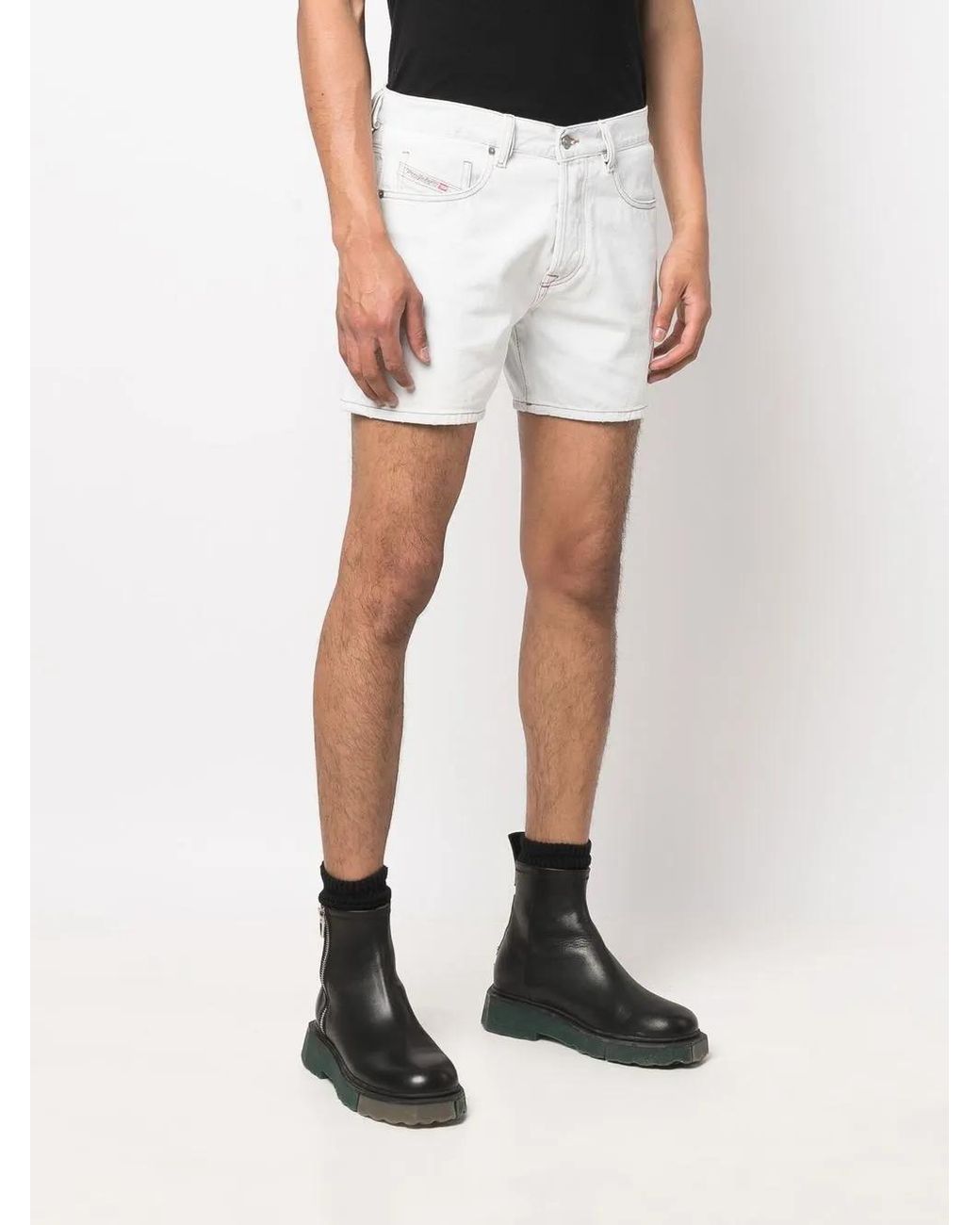 DIESEL White Faded Denim Shorts
