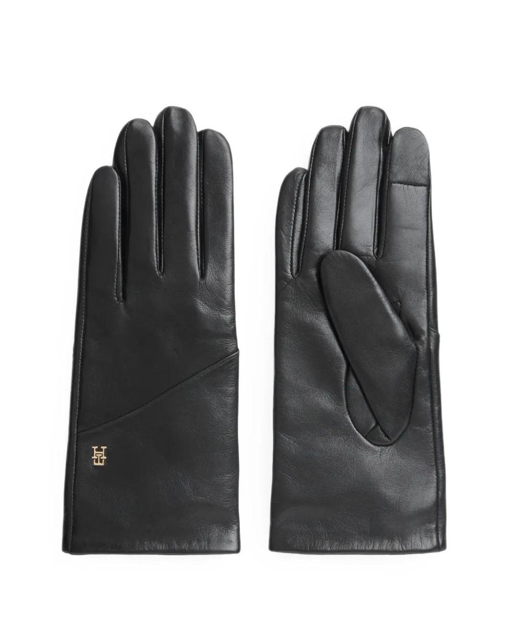 Tommy Hilfiger Black Logo-Plaque Leather Gloves