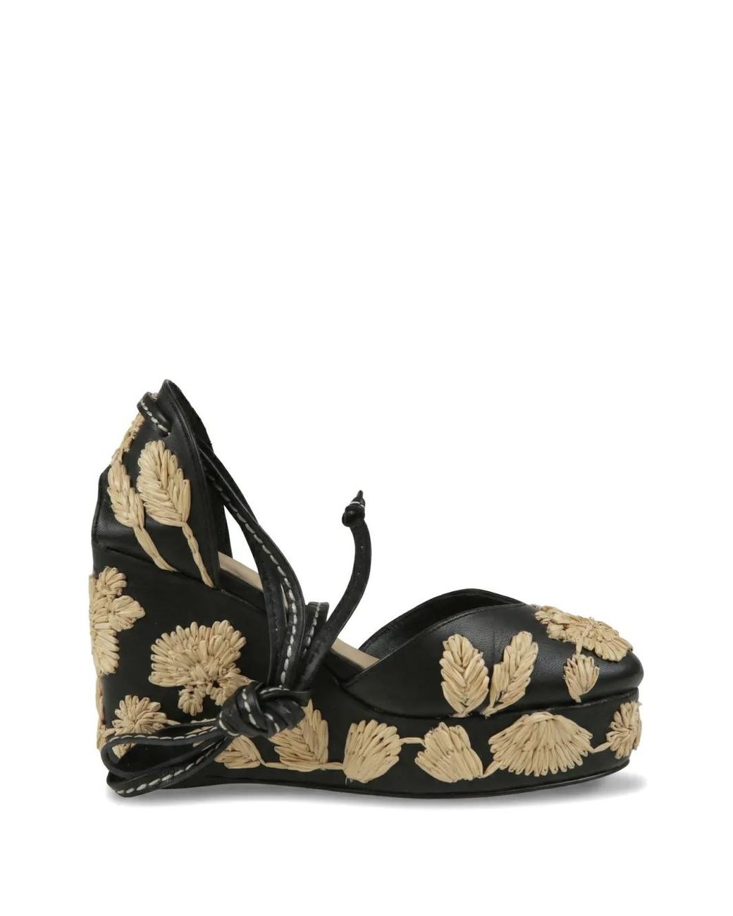 Castaner Black Carmela Raffia-Embroidered Pumps