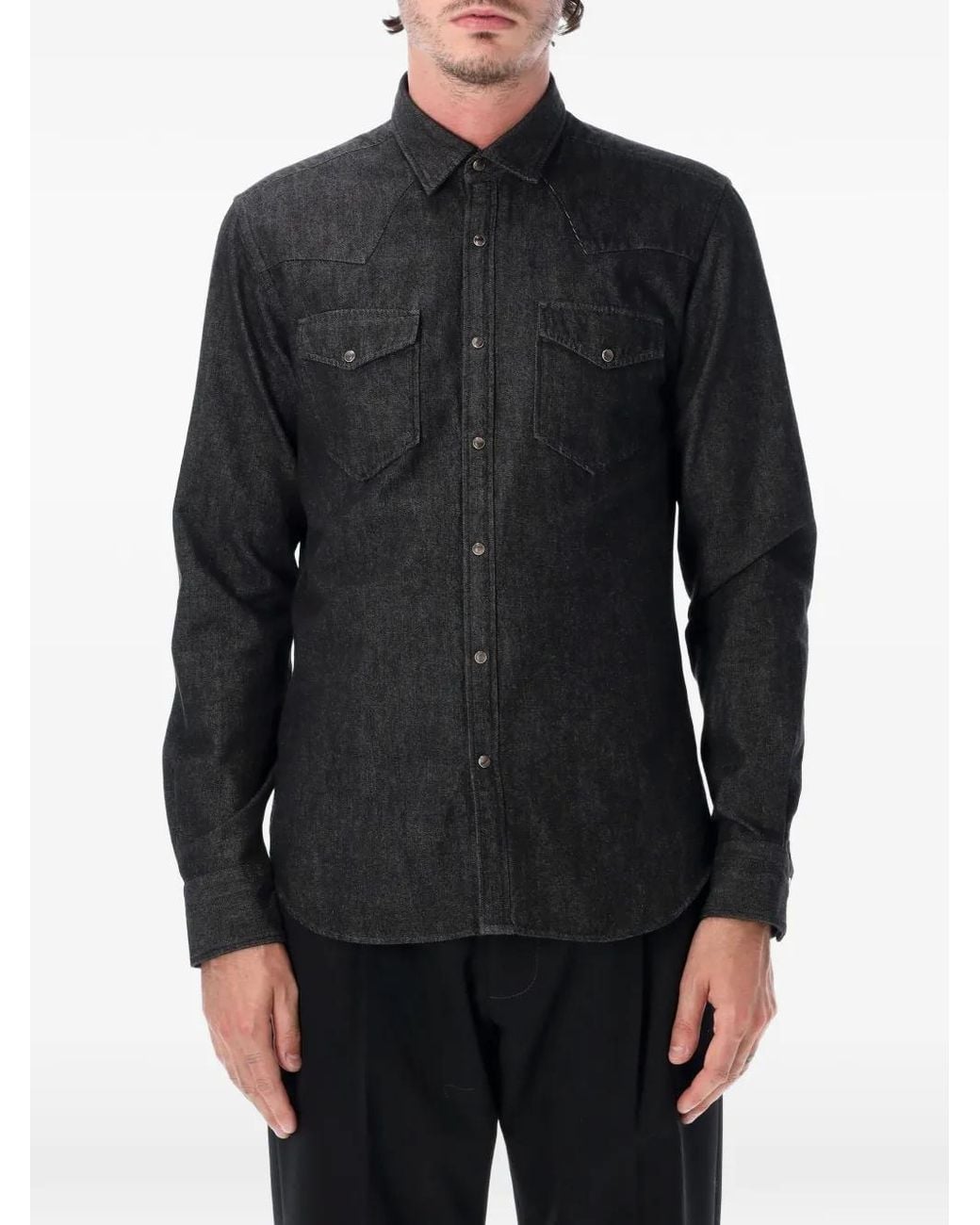 Xacus Black Flap-Pockets Denim Shirt for men