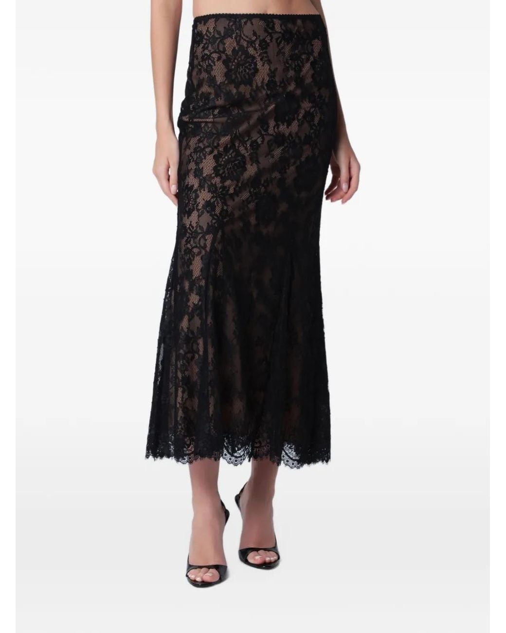 Self-Portrait Black Lace Midi Skirt