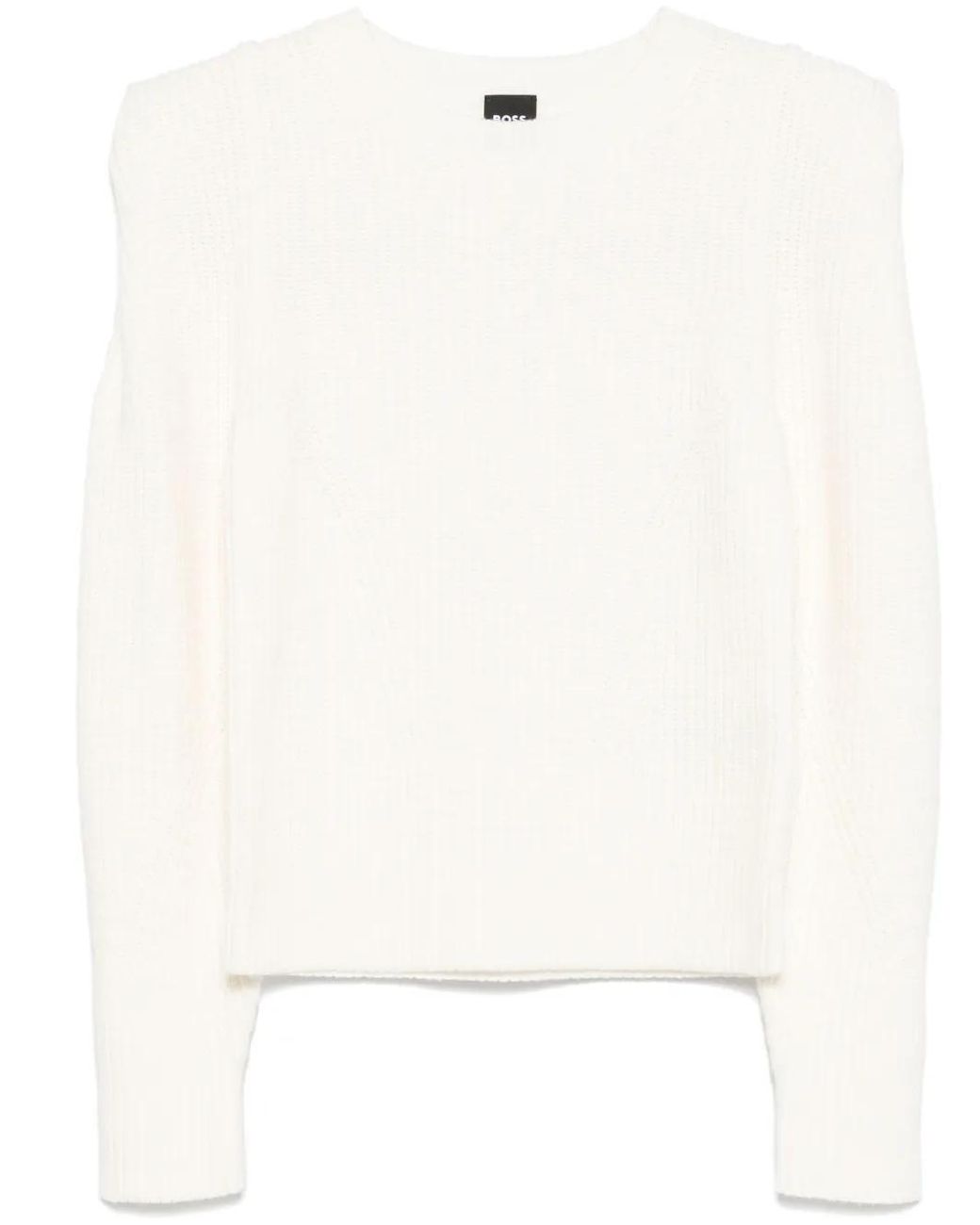Boss White Shoulder-Detail Knitted Sweater