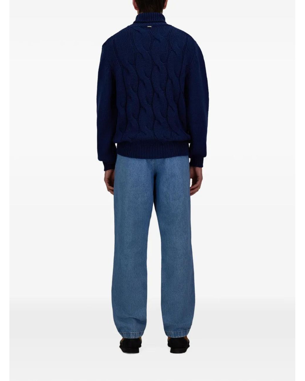 Herno Blue Pleated Straight-Leg Jeans for men