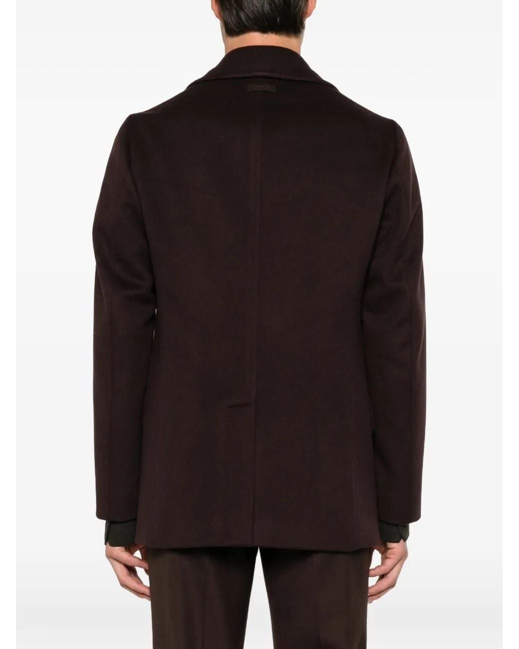 Lardini Brown Caban En Laine Vierge À Boutonnière Croisée for men