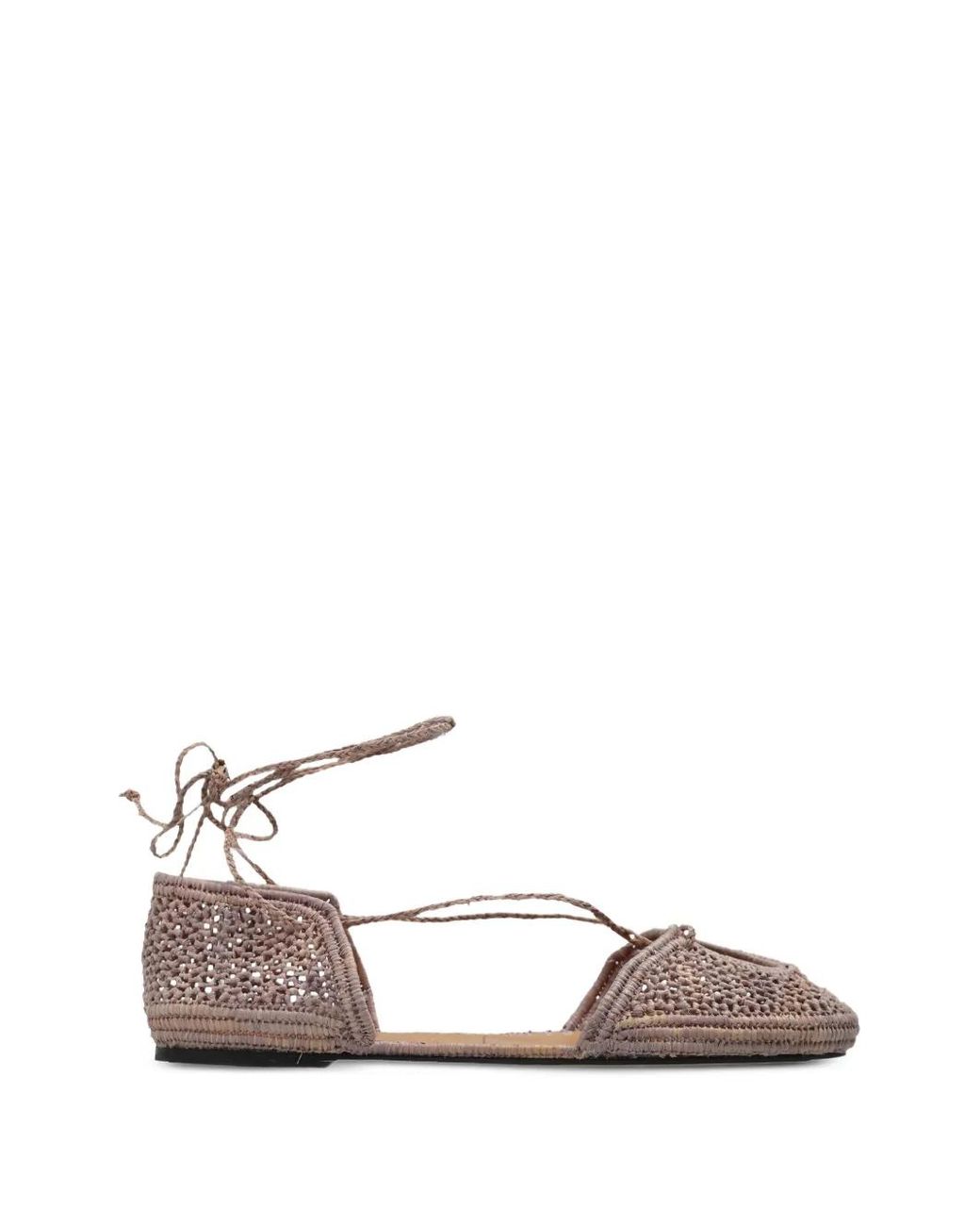 Odissi White Lima Woven Lace-Up Flat Pumps