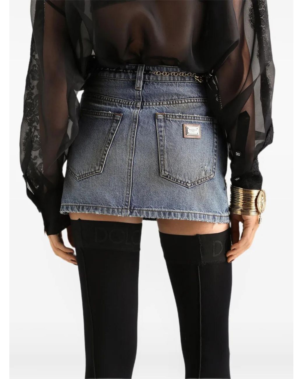 Dolce & Gabbana Gray Denim Miniskirt With Embroidery