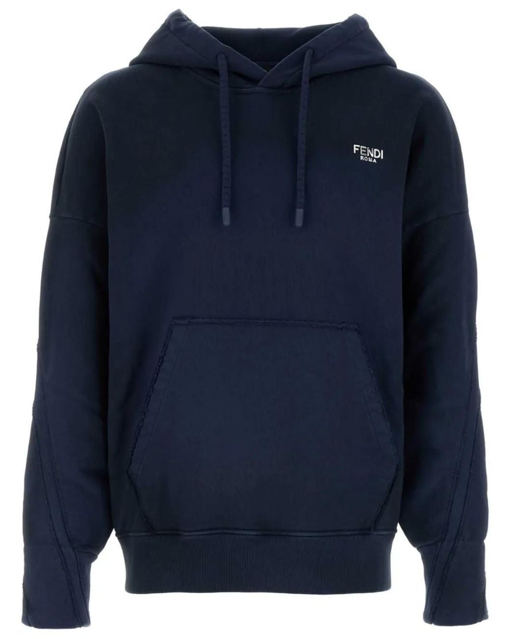 Fendi Blue Logo-Plaque Distressed Hoodie for men