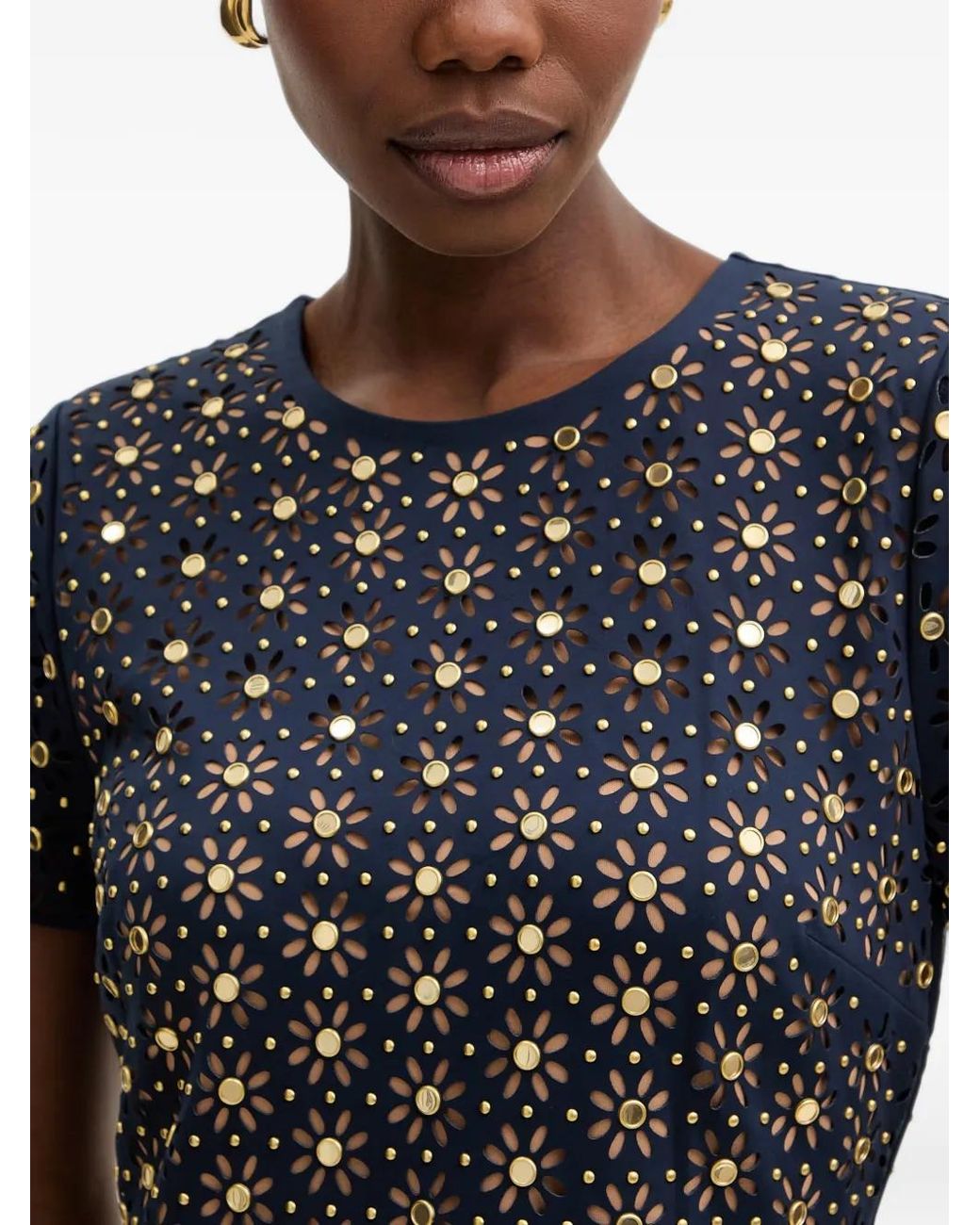 MICHAEL Michael Kors Blue Laser-Cut Mirror Scuba Midi Dress