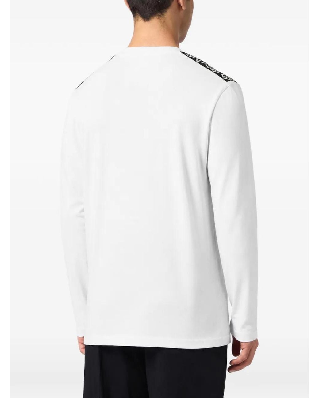 Philipp Plein White Logo-Patch Long-Sleeve T-Shirt for men