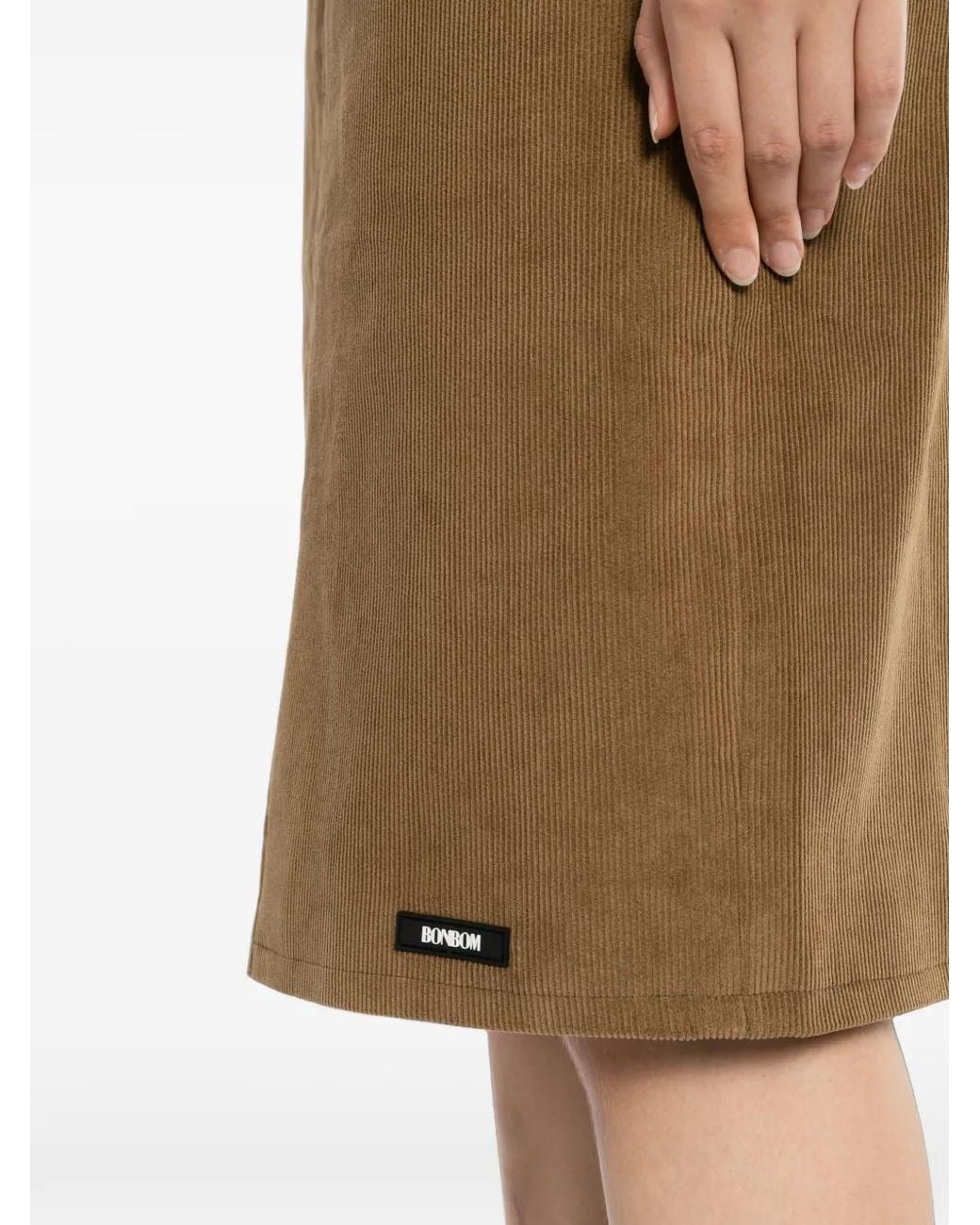 BONBOM Brown Logo Patched Corduroy Skirt