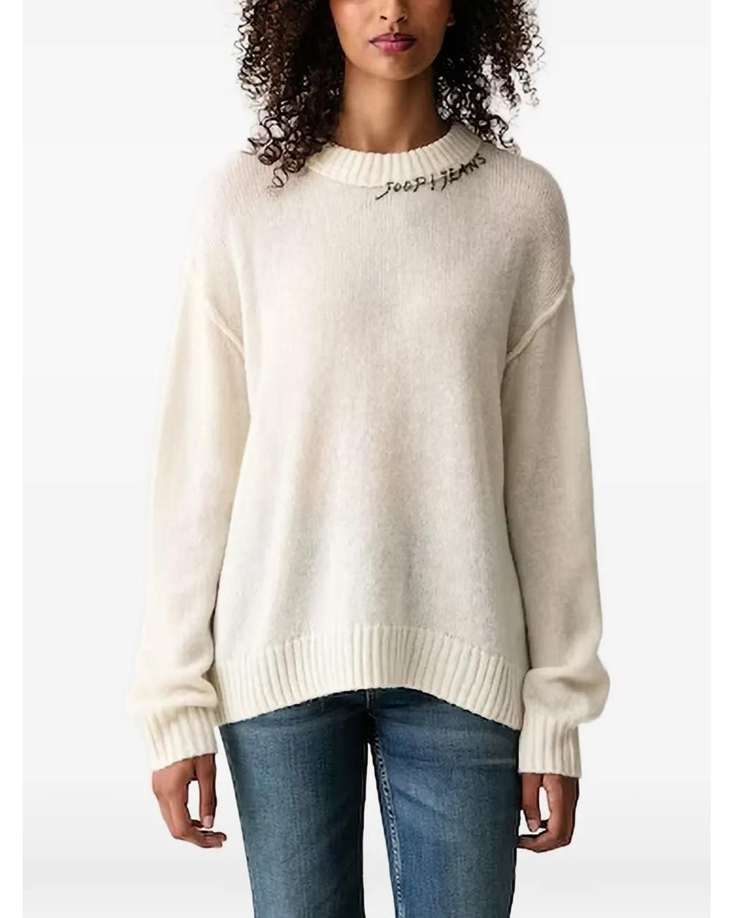 Joop! Natural Logo-Embroidered Ribbed-Trim Sweater