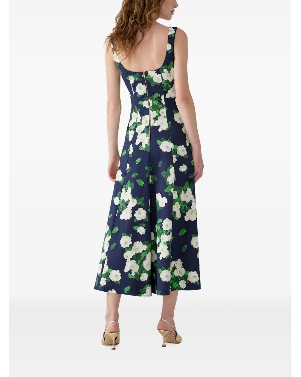 Carolina Herrera White Floral-Print Midi Dress
