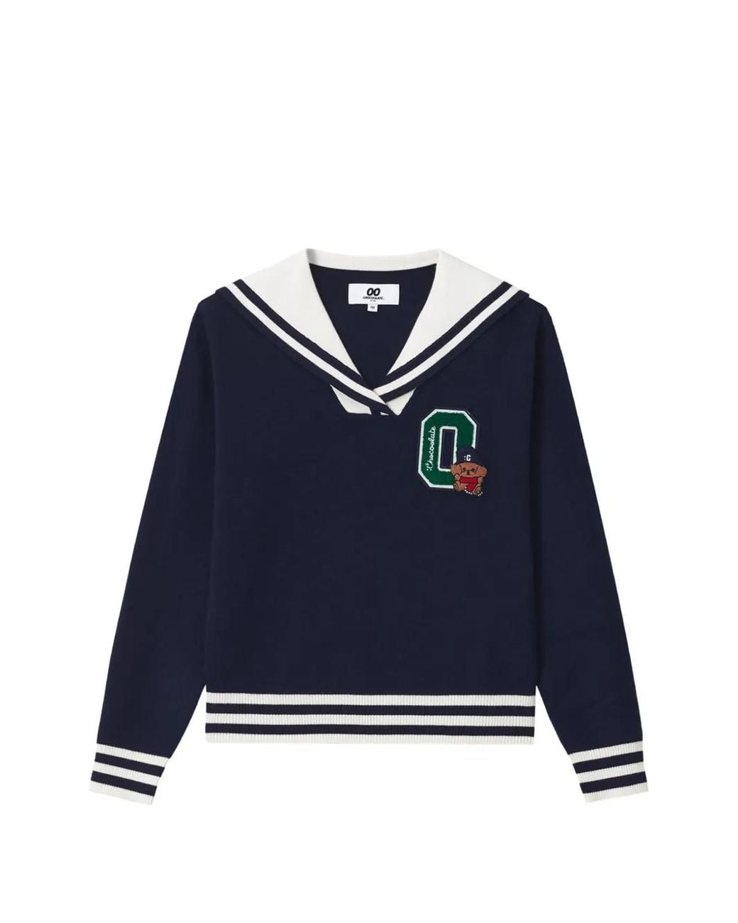 Chocoolate Blue Sailor-Collar Patch-Detail Sweater