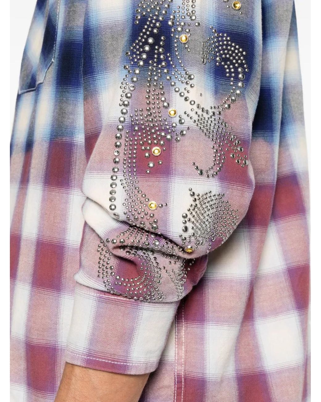ERCOLE STUDIO Blue Stud-Embellished Checked Shirt for men